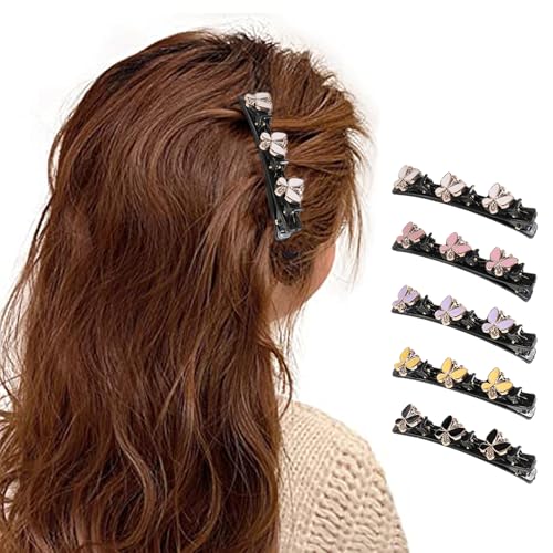 Hanaoops 4 Stück Haarspangen mit Funkelnden Kristallsteinen Geflochtene Strass-Haarspangen für Damen und Mädchen Glitzernde Bunte Kristall-Stein Doppelschicht Haarstyling-Clips (C) von Hanaoops