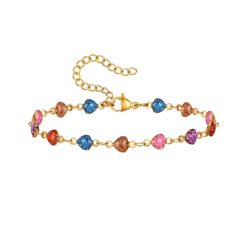 Hanaoops Armband Damen 14K Vergoldet Armbänder Edelstahl Wasserfestes Verstellbare Stapelbare Armband Herz Armbänder Schmetterlingsarmbänder Blumen Armkette (Herzförmiges Armband, Einheitsgrösse) von Hanaoops
