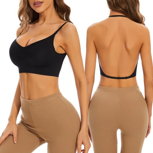 Hanaoops BHS für Frauen Rückenfreier BH Ohne Bügel Push Up Unsichtbar Nahtlos Unterwäsche Abnehmbar Wandelbarer Träger Hebe-BH von Hanaoops