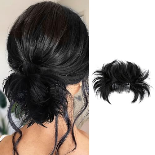 Hanaoops Combs Haarverlängerung Dutt Haarteil Pferdeschwanz Haardutt Gewellter Unordentlicher Dutt Natürlich Struppige Kunsthaar Chignon Extension für Damen von Hanaoops