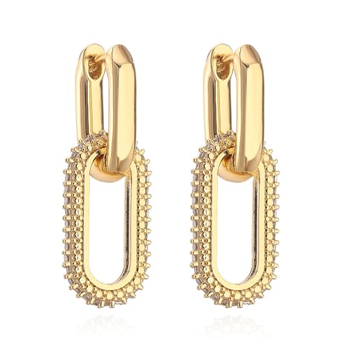Hanaoops Creolen Ohrring für Damen Hängend Doppelt Ovale Reif-Ohrringe Hypoallergene 14K Vergoldete Geometrische Schmuck von Hanaoops