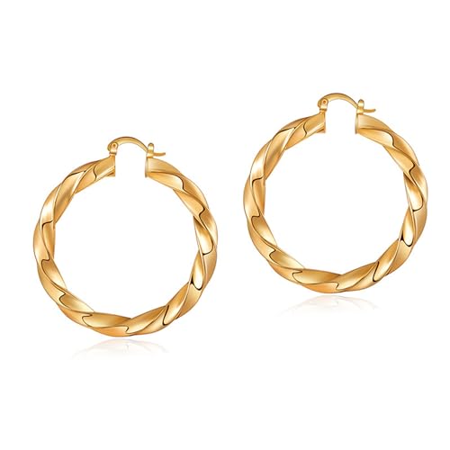 Hanaoops Creolen Ohrring für Damen Ohrringe Klobig Kleine 18K Gold Creolen Klobig Dick Knorpel Kreolen Huggie Creolen Mini Kleine Creolen Leicht Breit Ohrringe Mädchen von Hanaoops