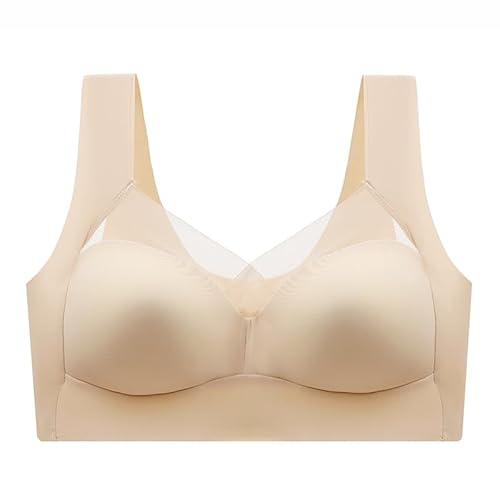 Hanaoops Damen BH Soft Klassische Non Wired Bra Zero Feel Bralette Nahtloser-BH Gathering Schönheit zurück Atmungsaktiv Schlaf Fester Schalen Yoga Büstenhalter Beige L von Hanaoops