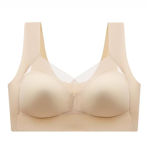 Hanaoops Damen BH Soft Klassische Non Wired Bra Zero Feel Bralette Nahtloser-BH Gathering Schönheit zurück Atmungsaktiv Schlaf Fester Schalen Yoga Büstenhalter Beige XL von Hanaoops