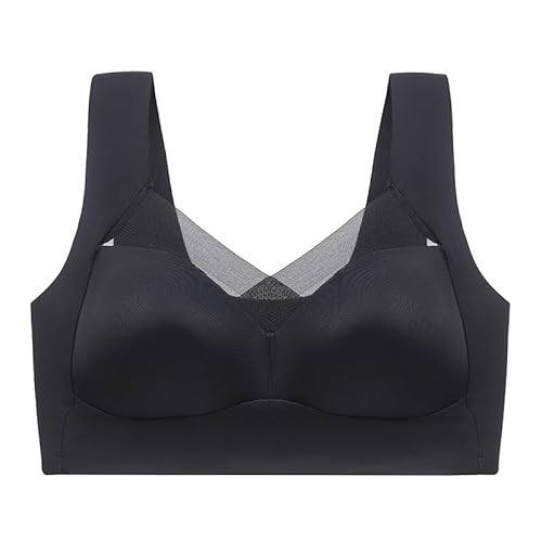 Hanaoops Damen BH Soft Klassische Non Wired Bra Zero Feel Bralette Nahtloser-BH Gathering Schönheit zurück Atmungsaktiv Schlaf Fester Schalen Yoga Büstenhalter Schwarz L von Hanaoops