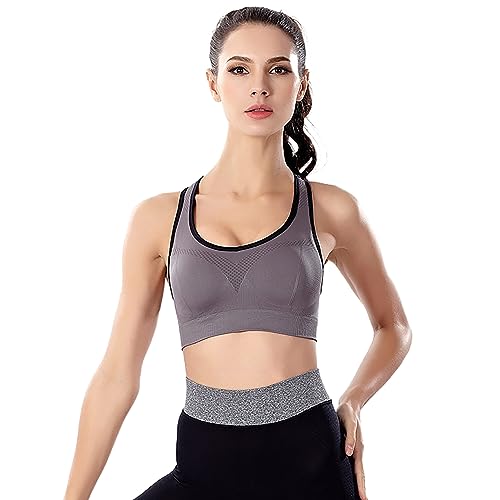 Hanaoops Damen Sport BH Bra Starker Halt Mesh Ringerrücken Yoga BHS Bras Gepolstert,abnehmbar,geeignet für Jogging, Fitnessstudios und Gymnastik Grey m von Hanaoops