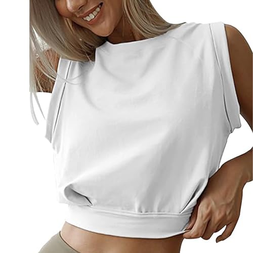 Hanaoops Damen Sporttop Yoga Tank Top Ärmelloses Workout Crop Top Fitness Shirt Running T-Shirts Sommer Trainieren Lässig Oberteile Funktions Shirt von Hanaoops