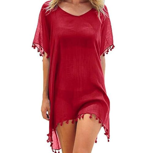 Hanaoops Damen Strandkleid Sommer Strandponcho Bikin Badeanzug Cover Up Strandtunika Strandurlaub Pareos Strandkleider Beachwear mit Quasten von Hanaoops
