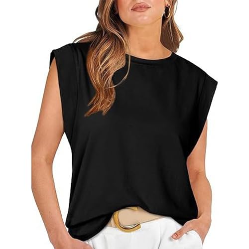 Hanaoops Damen Tank Top Sommer Ärmellose Bluse Locker Oberteile Flügelärmel T Shirt Rundhals Ausschnitt Casual Weste 2024 von Hanaoops