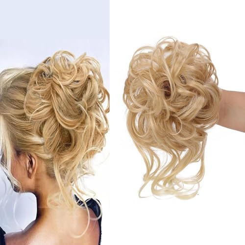 Hanaoops Haarteile Dutt Pferdeschwanz Verlängerung Klaue Clip Lockig Wellig Synthetik Haare Extensions Messy Lang Lockige Hochsteckfrisure Bun für Damen (D) von Hanaoops