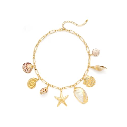 Hanaoops Kette Damen Muschelkette Choker Kette Verstellbare Edelstahl Wasserfeste Halskette mit Anhänger Boho Schmuck für Den Perfekten Sommerstil (Gold, Einheitsgröße) von Hanaoops