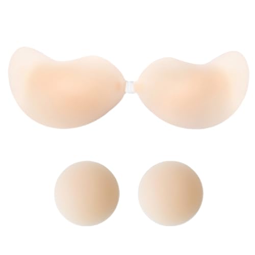 Hanaoops Klebe BH Push Up Rückenfrei BH Ultradünnem Unsichtbare Silikon BHS für Frauen Trägerlos Selbstklebend BH Mit 2Pcs Nippelpads Wiederverwendbare Sticky Bra für Abendkleid Brautkleid von Hanaoops