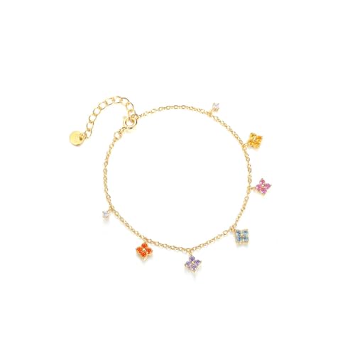 Hanaoops Kleeblatt Armband Damen 18K Vergoldeter Cubic Zirkonia Blumen Glücksarmband Stapelbare Armbander Handmade Schmuck Geschenk von Hanaoops