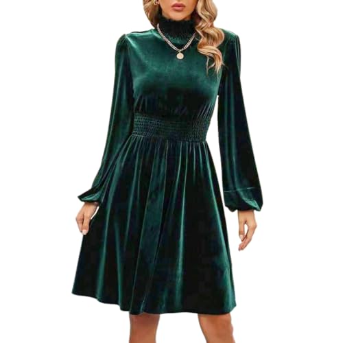 Hanaoops Kleid Damen Samtkleid Langarm Midi Festliche Kleider Stehkragen A-Line Swing Knielang Party Kleid Vintage Cocktailkleid Winterkleid Ballkleider Abendkleid von Hanaoops