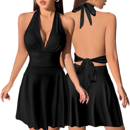 Hanaoops Kleid Damen Sexy Mini Kleider Bodycon Nackter Rücken Ärmelloses A-Linie Kleid für Fraun Sommerkleid Disco Cocktail Party Clubwear von Hanaoops