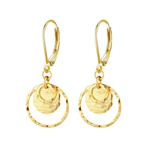 Hanaoops Ohrringe Hängend für Damen 14 Karat Vergoldete Hypoallergene Creolen Anhänger Ohrring Leicht Geometrie Kreis Hängende Ohrringe Boho Runde Scheibe Lange Ohrring Schmuck Schmuckgeschenke (JS) von Hanaoops