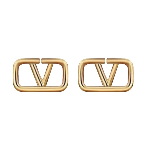 Hanaoops Ohrringe für Damen - 925 Vergoldet Geometrischer Buchstabe V Ohrringe Hypoallergen Quadrate Ohrstecker - Modeschmuck Geschenke (Gold) von Hanaoops