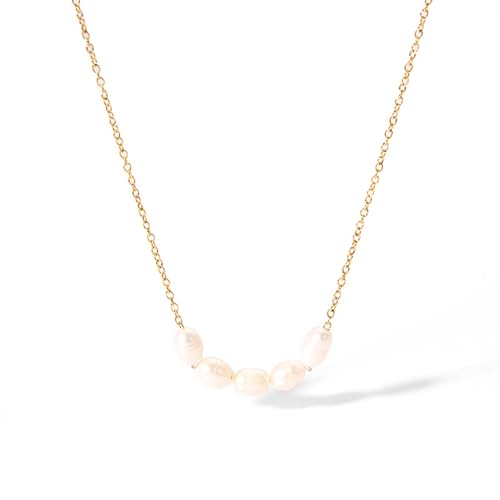 Hanaoops Perlenkette Damen 18K Gold Vergoldet kette mit Süßwasserperlen Verstellbar Choker Halskette Geschenke Schmuck für Freundin (A) von Hanaoops