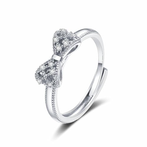 Hanaoops Ringe 14k Vergoldete Damen Zirconia Verlobungsring Promise Ring Vorsteckring Schleife Funkelnde Eternity Ringe Verstellbare Statement Ring Schmuck (Silber, Einheitsgrösse) von Hanaoops