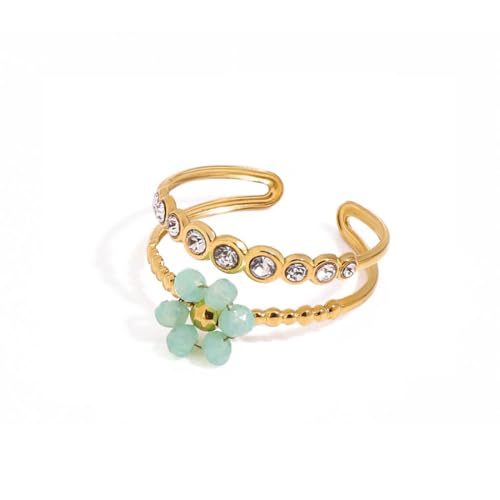 Hanaoops Ringe für Damen Frauen 14 Karat Vergoldete Goldene Ringe Stapelringe Daumenringe Knöchelringe Boho Blumen Zirkonia Fingerring Wasserfest Statement Ring Schmuck (Grün, Einheitsgrösse) von Hanaoops