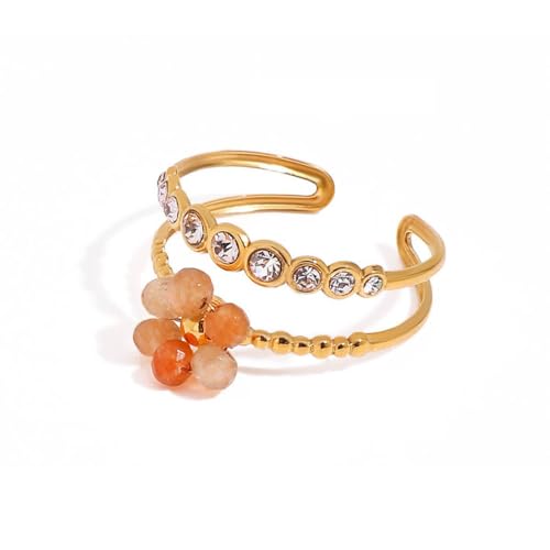 Hanaoops Ringe für Damen Frauen 14 Karat Vergoldete Goldene Ringe Stapelringe Daumenringe Knöchelringe Boho Blumen Zirkonia Fingerring Wasserfest Statement Ring Schmuck (Orange, Einheitsgrösse) von Hanaoops