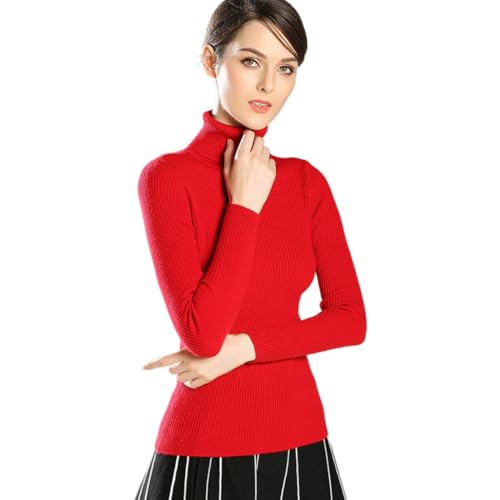 Hanaoops Rollkragenpullover Damen Eleganter Schlanker Innen Pullover Basic Stricken mit Verdicktem Unterteil Herbst und Winter Oberteile Rot von Hanaoops