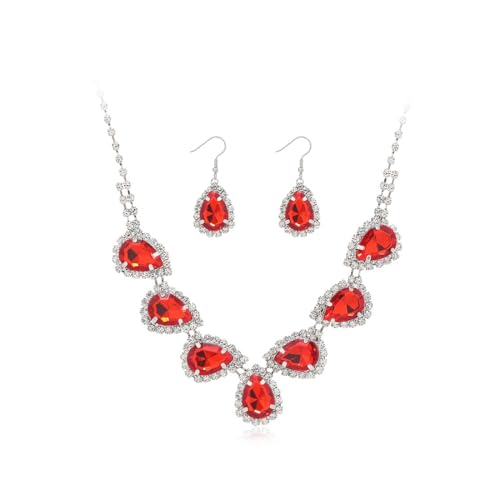 Hanaoops Schmuck-Set für Damen Tropfen Strass Hochzeit Halskette und Ohrringe Brautschmuck Sets Cubic Zirconia Anhänger Modeschmuck für Frauen und Bräute Prom Formal (Silber, Einheitsgrösse) von Hanaoops
