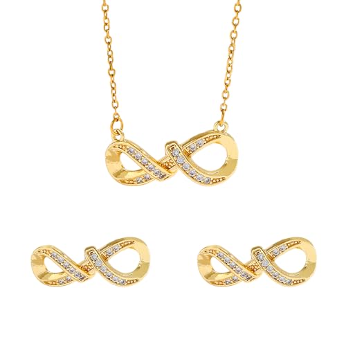 Hanaoops Schmuckset Damen Zirkonia Halskette Ohrringe Set mit Anhänger Unendlichkeit Symbol Verstellbar Halsketten Schmuck-Set für Damen (Gold) von Hanaoops