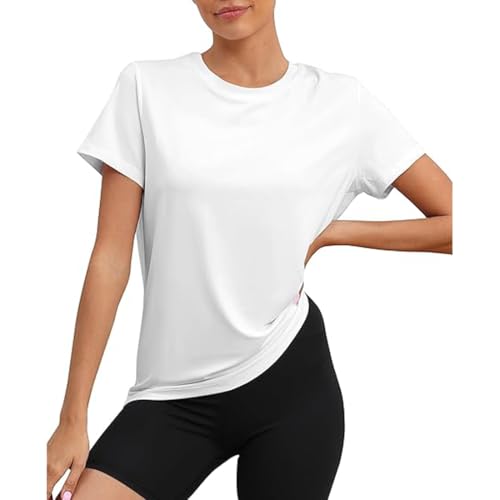 Hanaoops Sport T-Shirt Damen Kurzarmshirt Workout Tops Rundhalsausschnitt Athletisch Lässig Laufen Yoga Fitness Sportshirt Locker Gym Oberteil Regular Funktions Fit Laufshirt von Hanaoops