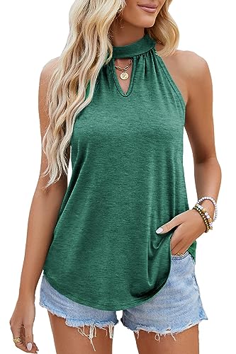 Hanaoops Tank Top Damen Sommer Lässig Frauen Ärmellose Basic T Shirt Elegante Plissiertes Rundhalsbluse Green M von Hanaoops