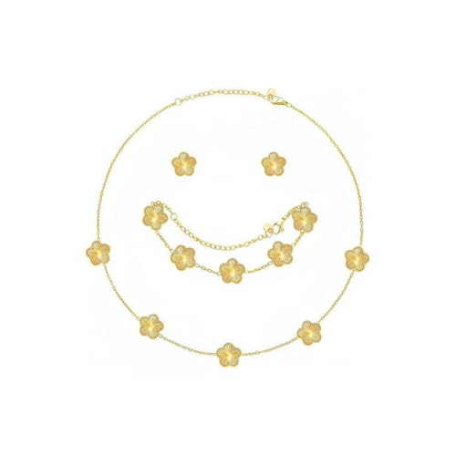 Hanaoops Vierblättriges Kleeblatt Schmuckset für Damen und Mädchen 18 Karat Vergoldet Edelstahl Zweiseitig Anhänger Halskette Ohrstecker Armband Hypoallergenes Glücksklee Emaille-Schmuck Set von Hanaoops