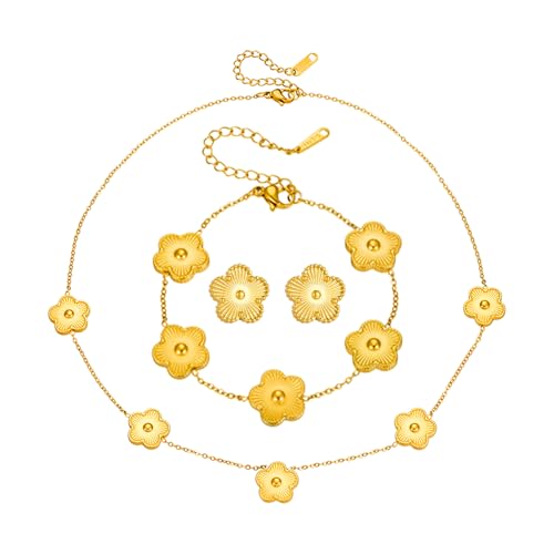 Hanaoops Vierblättriges Kleeblatt Schmuckset für Damen und Mädchen 18K Vergoldet Vierblättriges Kleeblatt Halskette Ohrringe Armband Set Zierliche Fünfblättrigem Glücksklee Schmuck Geschenke (Gold) Hanaoops Vierblättriges Kleeblatt Schmuckset für Damen und Mädchen 18K Vergoldet Vierblättriges Kleeblatt Halskette Ohrringe Armband Set Zierliche Fünfblättrigem Glücksklee Schmuck Geschenke (Gold) von Hanaoops
