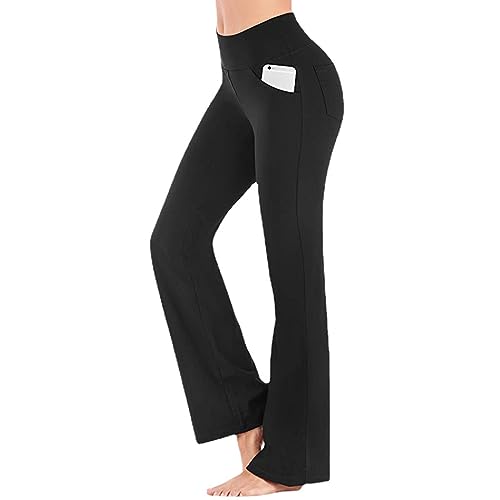 Hanaoops Yogahose Damen Bootcut Flare Schlaghose Leggings Hohe Taille mit Taschen Bauchkontrolle Sporthose Fitness Aktive Freizeit Jogginghose Arbeitshose Ausgestellte Black/L von Hanaoops