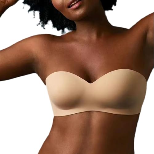 Hanaops Damen Trägerloser BH Push Up Ohne Bügel Trägerlos Bandeau BH Vollschalen Rutschfester Unsichtbarer Minimizer BH Nahtloser Multiway T-Shirt BH Abnehmbare Träger von Hanaoops