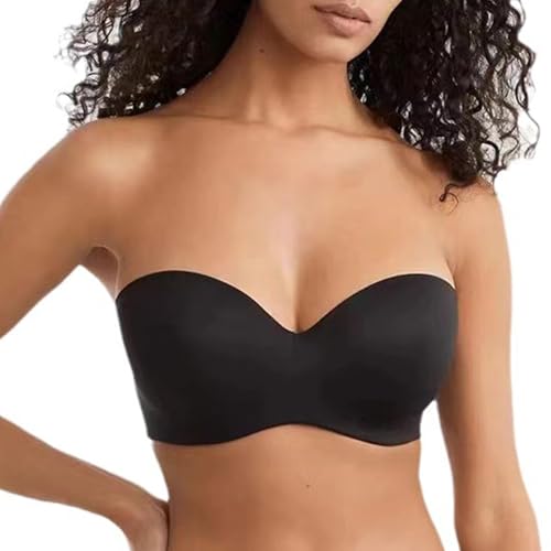 Hanaops Damen Trägerloser BH Push Up Ohne Bügel Trägerlos Bandeau BH Vollschalen Rutschfester Unsichtbarer Minimizer BH Nahtloser Multiway T-Shirt BH Abnehmbare Träger von Hanaoops