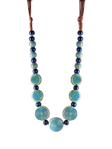 Hanary Boho Hippie blaue runde Keramikperlen Halskette Vintage Sommer Strand Schmuck Geschenk für Frauen von Hanary