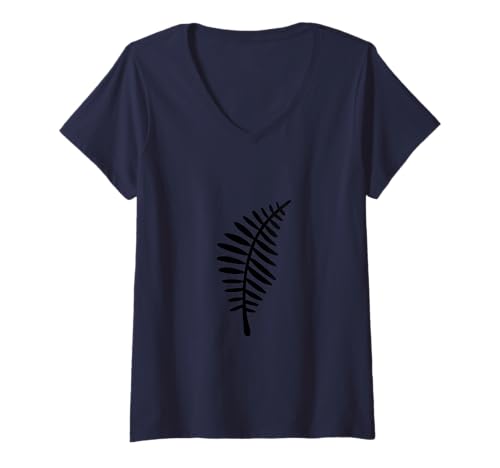 Damen Blattmuster Botanisches Blatt Japandi T-Shirt mit V-Ausschnitt Damen Blattmuster Botanisches Blatt Japandi T-Shirt mit V-Ausschnitt von Hand Drawn Botanical Boho Design