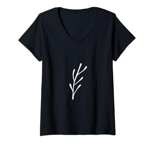 Damen Boho Blätter Muster Botanisches Blatt Minimalismus T-Shirt mit V-Ausschnitt Damen Boho Blätter Muster Botanisches Blatt Minimalismus T-Shirt mit V-Ausschnitt von Hand Drawn Botanical Boho Design