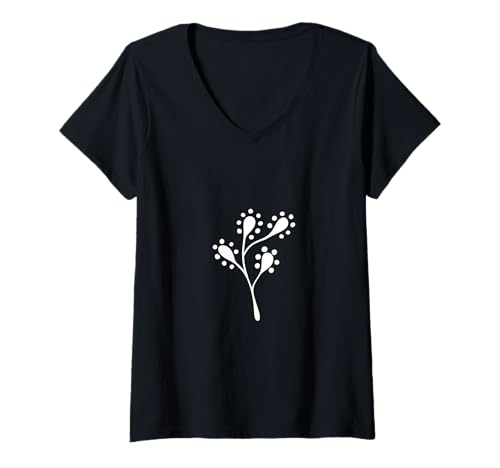 Damen Minimalistisches abstraktes Blättermuster, botanisches Blatt T-Shirt mit V-Ausschnitt Damen Minimalistisches abstraktes Blättermuster, botanisches Blatt T-Shirt mit V-Ausschnitt von Hand Drawn Botanical Boho Design