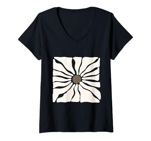 Damen Abstrakte Sonnenblume für Sommer Sommer T-Shirt mit V-Ausschnitt Damen Abstrakte Sonnenblume für Sommer Sommer T-Shirt mit V-Ausschnitt von Hand Drawn Digital Art
