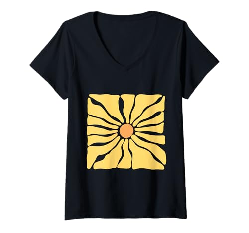 Damen Abstrakte Sonnenblume für Sommer Sommer T-Shirt mit V-Ausschnitt Damen Abstrakte Sonnenblume für Sommer Sommer T-Shirt mit V-Ausschnitt von Hand Drawn Digital Art