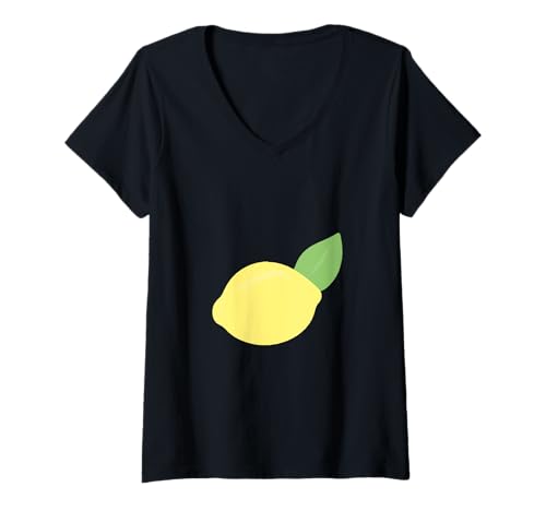 Damen Schicke Zitronenfrucht für den Sommer, minimalistische Sommerfrucht T-Shirt mit V-Ausschnitt Damen Schicke Zitronenfrucht für den Sommer, minimalistische Sommerfrucht T-Shirt mit V-Ausschnitt von Hand Drawn Digital Art