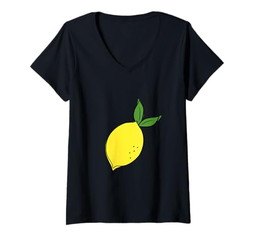 Damen Schicke Zitronenfrucht für den Sommer, minimalistische Sommerfrucht T-Shirt mit V-Ausschnitt Damen Schicke Zitronenfrucht für den Sommer, minimalistische Sommerfrucht T-Shirt mit V-Ausschnitt von Hand Drawn Digital Art