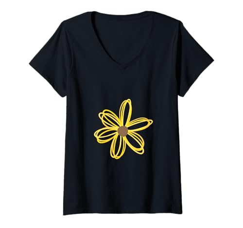 Damen Süße Sonnenblume für den Sommer, minimalistischer Sommer T-Shirt mit V-Ausschnitt Damen Süße Sonnenblume für den Sommer, minimalistischer Sommer T-Shirt mit V-Ausschnitt von Hand Drawn Digital Art