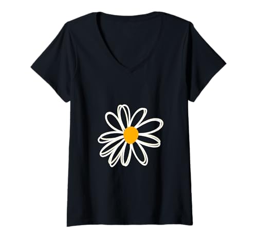 Damen Süße Sonnenblume für den Sommer, minimalistischer Sommer T-Shirt mit V-Ausschnitt Damen Süße Sonnenblume für den Sommer, minimalistischer Sommer T-Shirt mit V-Ausschnitt von Hand Drawn Digital Art