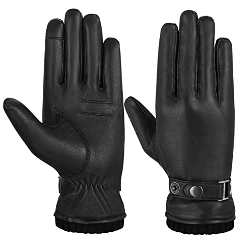 Hand Fellow Echtes Schaffell Damen Lederhandschuhe, Frauen Winterhandschuhe Fleece gefüttert Touchscreen Fahrhandschuhe, Einfach gerippt, 36 von Hand Fellow