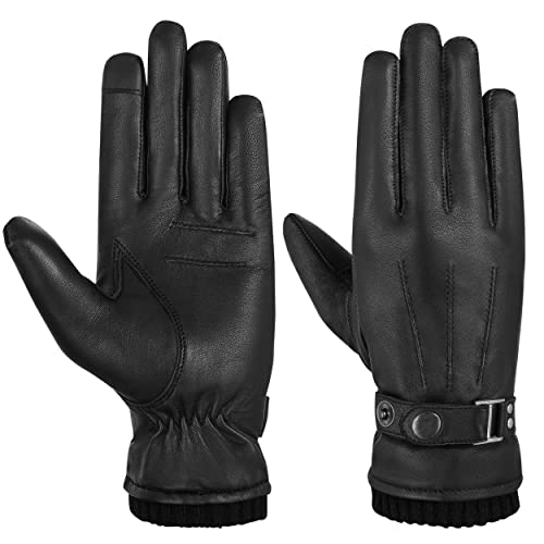 Hand Fellow Echtes Schaffell Damen Lederhandschuhe, Frauen Winterhandschuhe Fleece gefüttert Touchscreen Fahrhandschuhe, Modisch gerippt, 36 von Hand Fellow