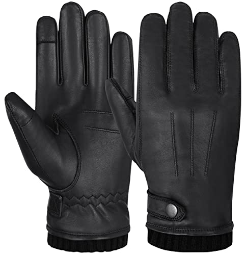 Hand Fellow Echtleder Handschuhe Herren Lederhandschuhe Fleece gefüttert Touchscreen Leder Fahrhandschuhe Winterhandschuhe Thermohandschuhe (Black Rib, XL) von Hand Fellow
