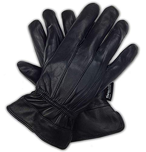 Hand Fellow Herren-Handschuhe aus weichem Nappa-Schaffell, warme Winter-Lederhandschuhe, Fleece-Futter, Thinsulate-Handschuhe (Large, Black Original) von Hand Fellow