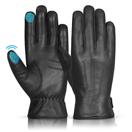 Hand Fellow Herren Lederhandschuhe Fleecefutter Warme Winterhandschuhe Touchscreen-kompatibel (Original schwarz, X Large) von Hand Fellow